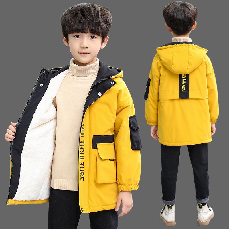 Children's Clothing Children's Fleece Coat Winter Letter Print Warm Jacket Boys Cotton Hooded Jacket