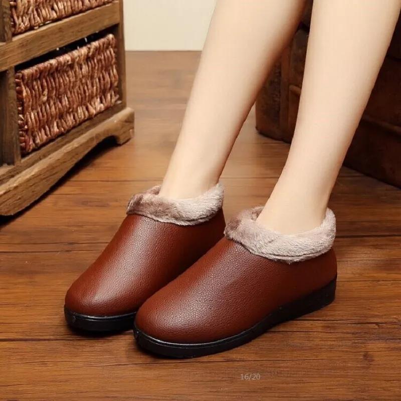 Cloth Shoes Plus Velvet Warm Women's Cotton Shoes Winter Sports Shoes Mother Shoes Leather Surface Thickened Pedal