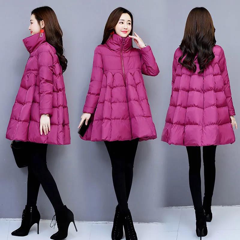 Large Size Cotton-padded Jacket Women's Cloak Cotton-padded Jacket A-line Temperament Korean Version of The Wild Thick Padded Jacket Mid-length