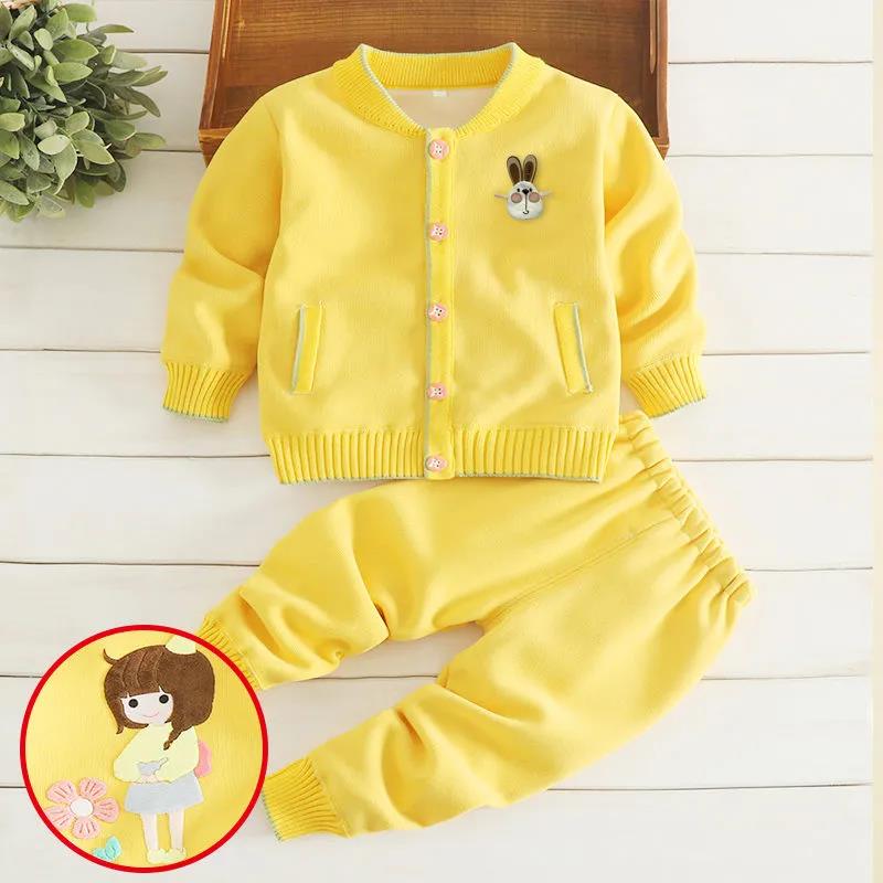 Boys' Autumn Suits Cardigan Jackets Baby Girls Warm and Velvet Knitted Children's Autumn and Winter Baby Clothes Two-piece Suit