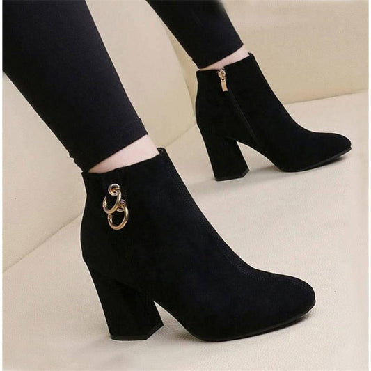 Autumn Winter Suede Casual Chelsea Boots Women's Fashion Ankle Boots Winter Plush Warm Women's Boots