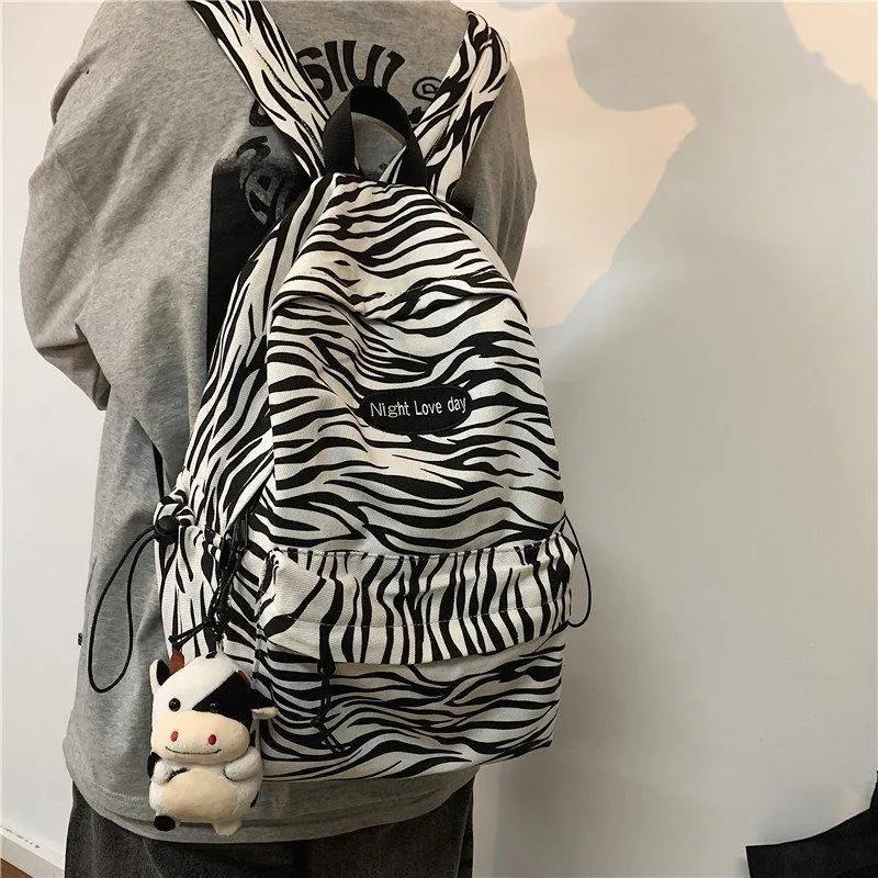 Leopard Zebra Print Unisex High-capacity Multi-layer Canvas Backpack Travel Shopping Student Schoolbag Casual Simple