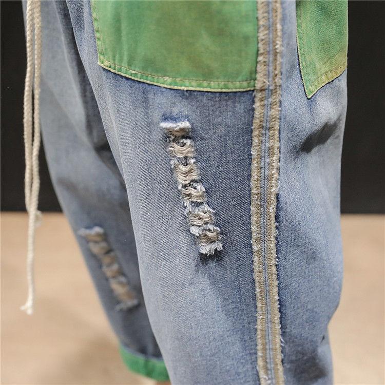 Male Student Hong Kong Style Jeans Men's Loose Straight-leg Pants Wide-leg Pants Trendy Cropped Trousers