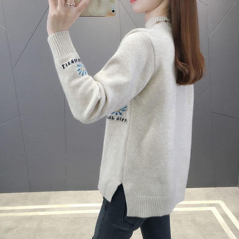 Autumn and Winter Half High Neck Pullover Sweater Loose Jacquard Simple Bottoming Shirt Thick Knitted Women Sweater