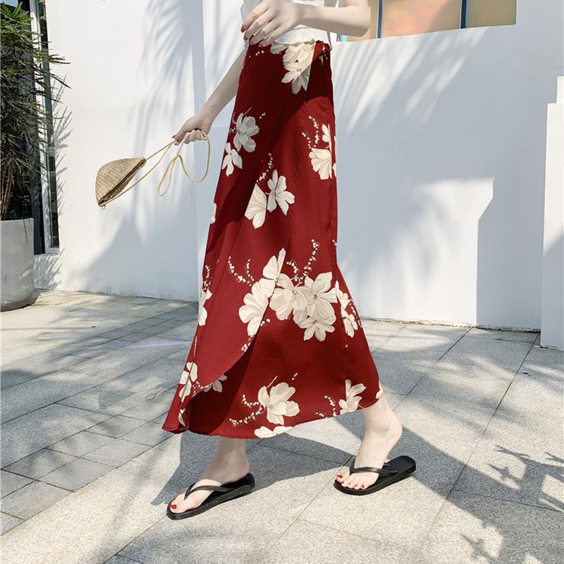 A piece of cloth Long Floral Chiffon Casual Skirt Women Summer Chiffon Wrap Skirt Long Beach Skirt