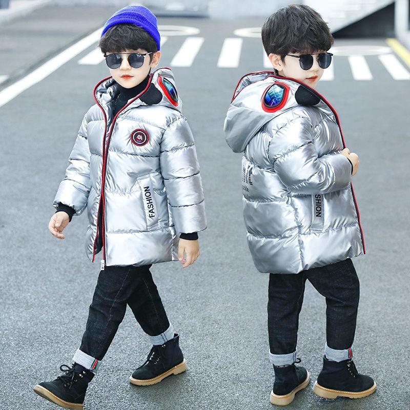 Boys Silver Padded Jacket Fashion Winter Ultraman Children's Padded Jacket Plus Velvet Padded Down Padded Jacket