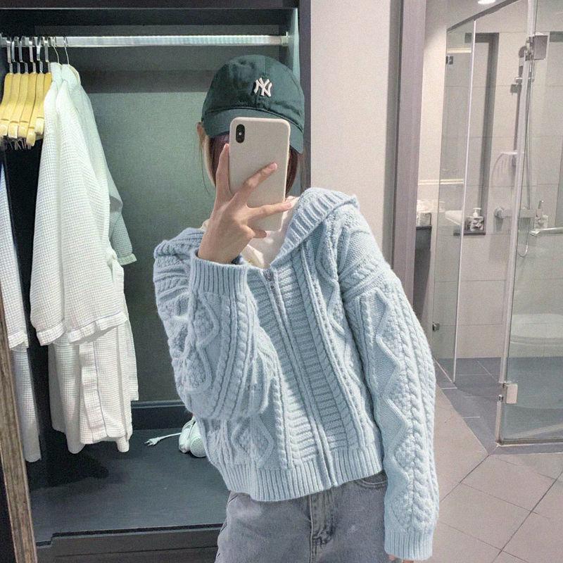 Spring and Autumn Knitted Sweater Cardigan Fashion Loose Top Casual Short Zipper Youth Women Top