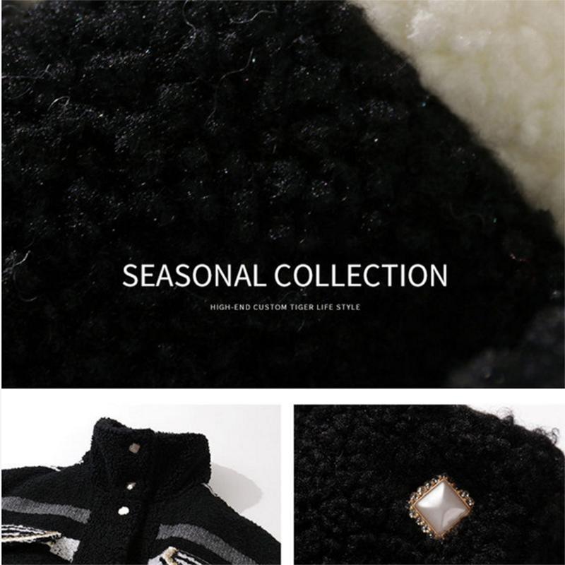 Fashion Black and White Lamb Hair Small Fragrant Wind Women's Jacket Mid-length Thick Lamb Wool Plush Jacket