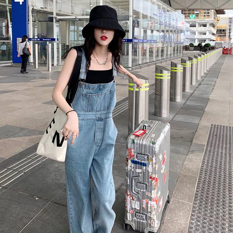 Retro Cowboy Women's Overalls Loose Trousers High Waist Students Wear Wide Leg Pants Mop Tide