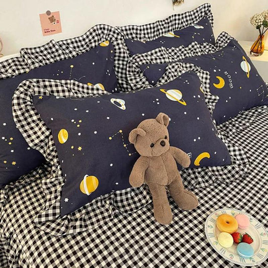 Lace Pillowcase Cartoon Printing Two-pack Pillowcase Home Single Double Girl Bedroom Pillowcase