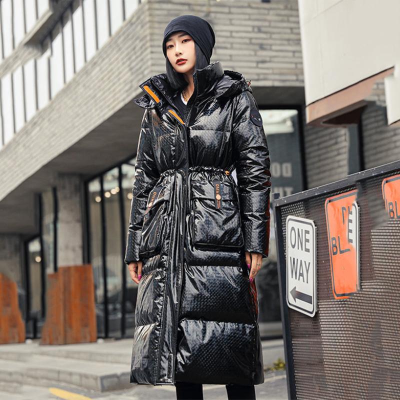 Women's Winter Korean Style Loose Quilted Coat Warm Stand-up Collar Down Jacket Women's Bright Face Long Down Jacket