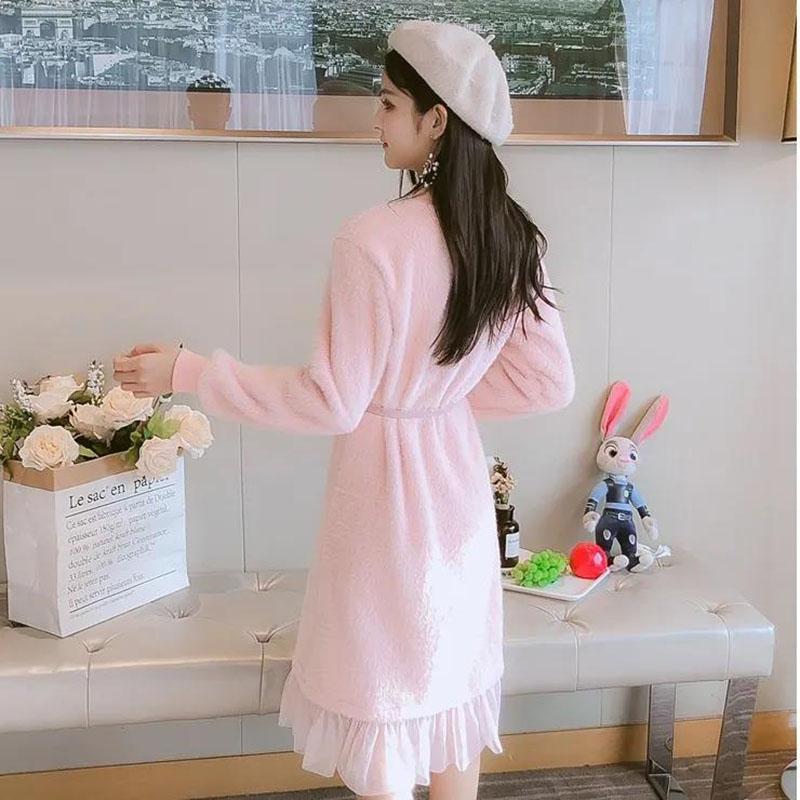 Autumn and Winter Plush Warm Dress Korean Loose Large Size Lace Mesh Pure Color Bottoming Skirt