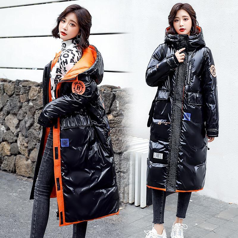 Autumn and Winter Long Women's Coat Shiny Down Jacket Ladies Thick Warm Parka Coat Ladies Down Hooded Jacket Women