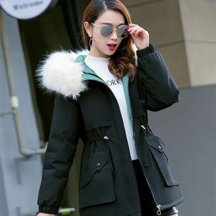 Thicken Warm Female Parker Clothing Winter Fashion Short Cotton Coat Fur Collar Plus Velvet Loose Padded Jacket