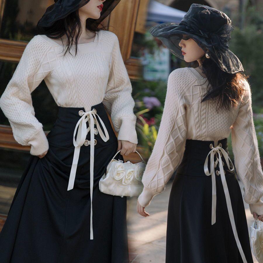 Autumn and Winter Korean Style Fashion Skirt Suit Is Thin  Sweater Skirt Skirt Temperament Two-piece Suit