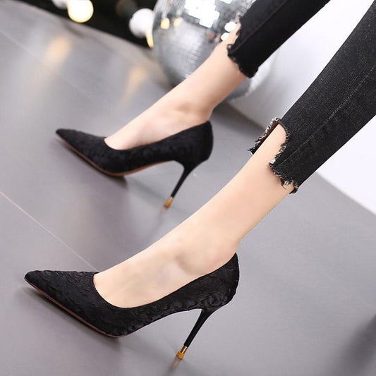 Stiletto Single Shoes Women Fashion Temperament Fairy Style Wild Pointed Shallow Mouth Banquet High Heels