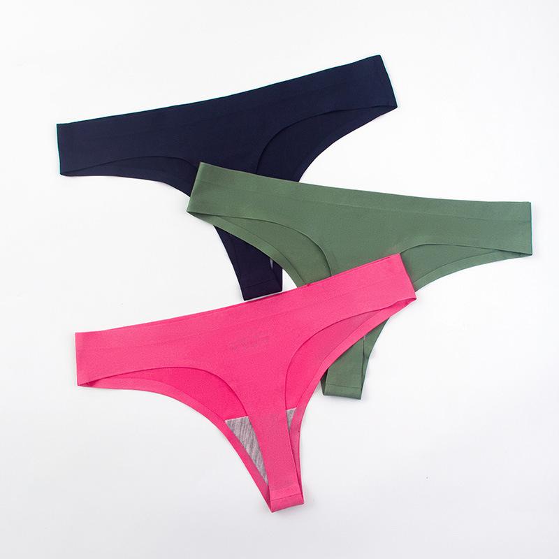 3Pcs/Set Women's Large Size Underpants Seamless Sports Panties Fitness Tights T-pants Solid Color Low Waist Thongs