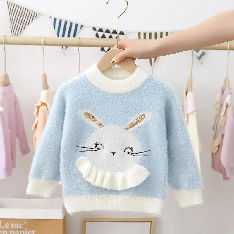 Children's Sweater, Mink Velvet, Foreign Style Baby Round Neck Pullover Bottoming Shirt, Girl's Baby Plus Velvet Sweater, Autumn and Winter Clothing