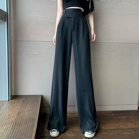 WTEMPO Women's Slim All-match Trousers Suit Pants Super Long Elastic Waist Mid-waist Straight Loose Casual Daily