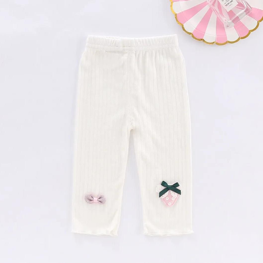 Girls' Leggings Children's Spring and Autumn Thin Bow Strawberry Korean Cropped Trousers Stretch Pants Baby Outer Wear and Inner Wear