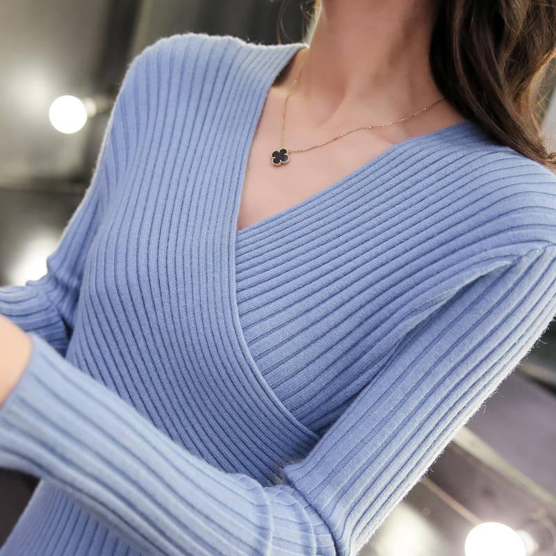 Sweaters Women Autumn Winter Sexy V-neck Pullover Female Jumpers Sleeve Pull Femme Casual Knitted