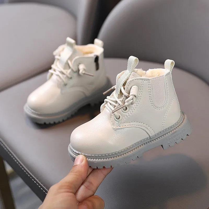 Children's Martin Boots British Girls' Boots Autumn and Winter Baby Plush Cotton Boots Middle and Small Children's Leather Boots Boys' Short Boots