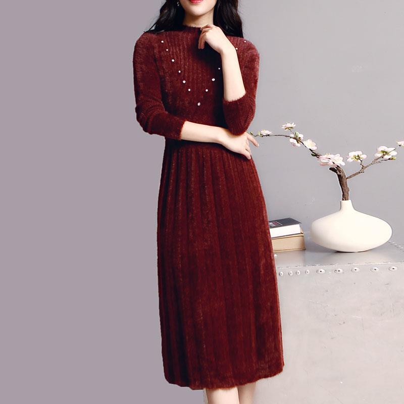 Autumn and Winter Long Thick Sweater Skirt Knitted Slim Mohair Dress Warm All-match Female Base Dress