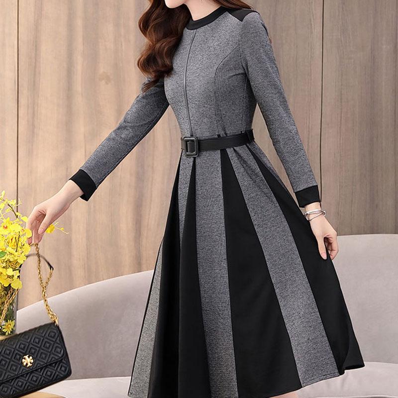 Spring and Autumn Noble Temperament Sweater Mid-length Fashion Simple Dress Round Neck Pullover Women's Base Dress