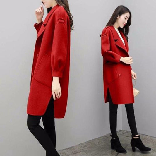 Woman's clothing Long sleeve warm Windbreaker Large size Woolen coat autumn and winter large size