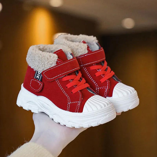 Winter Plush Thickened Children's Martin Boots Casual British Style Boys' and Girls' Cotton Shoes Non Slip Flat Baby Boots