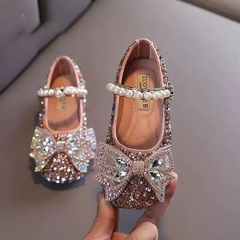 Girls' Leather Shoes Children's Shoes Spring Children's Shoes Korean Girl Princess Rhinestone Square Toe Shoes