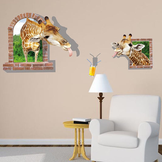 3D stereo funny giraffe stickers bedroom decoration beautification creative stickers PVC murals