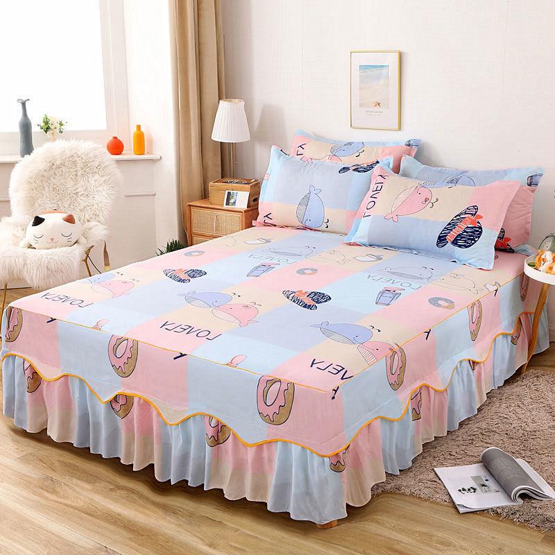 Skin-friendly Solid Color Home Bed Skirt Bedroom Sanding One-piece Bedspread Bedding Bedroom Student Dormitory Sheets