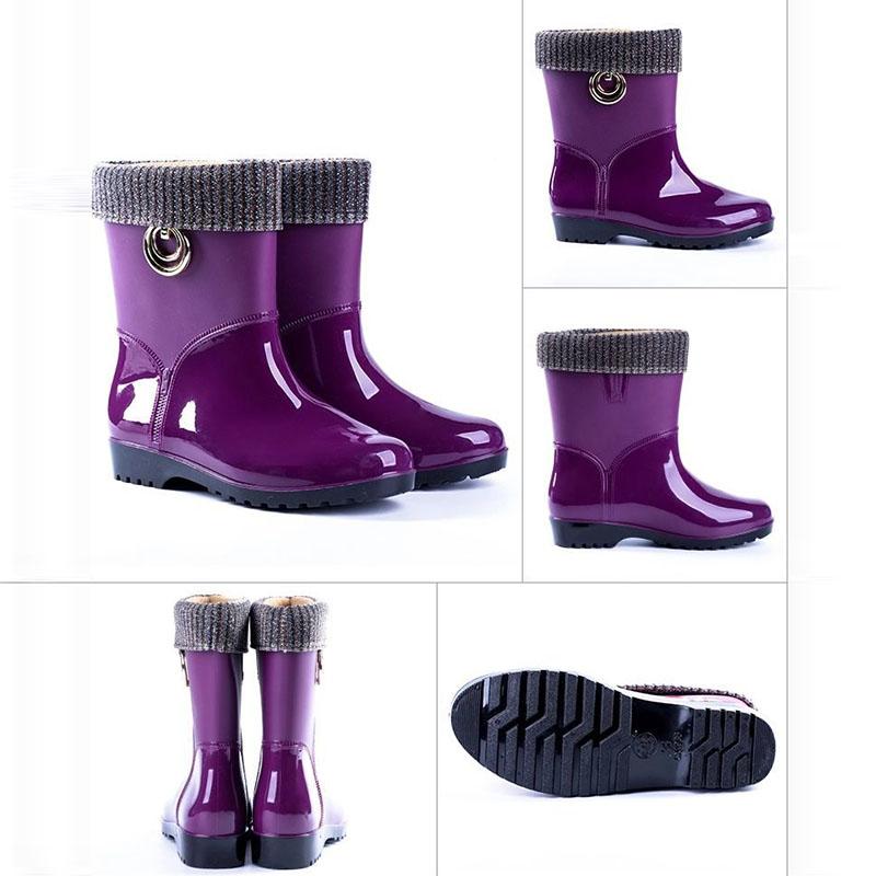 Rain Boots Women's Warm Low-tube Rubber Boots Mid-tube Water Shoes Kitchen Non-slip Rain Boots Plus Velvet Detachable Rubber Shoes