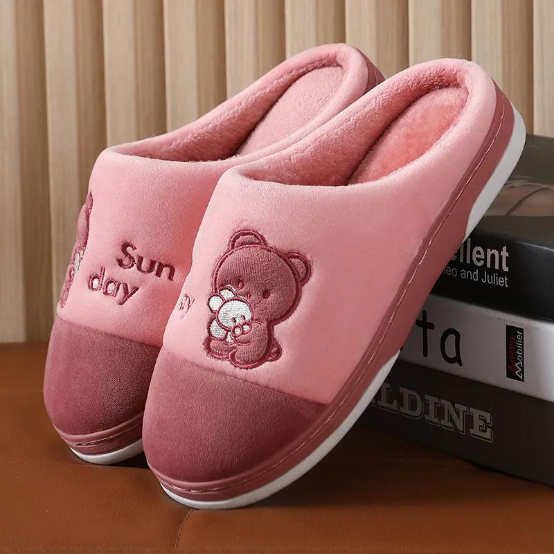 Pink Slippers Women Winter Warm Cotton Shoes Home Indoor Casual Mens Blue Plus Size Slides Blue Thick Fleece Non Slip Couples Slippers