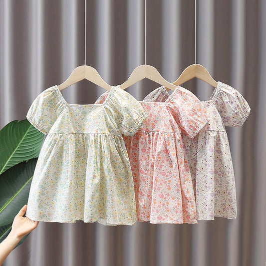 Girls Dress Short-sleeved Princess Dress Summer Korean Children's Summer Small and Medium-sized Children's Floral Western Skirt