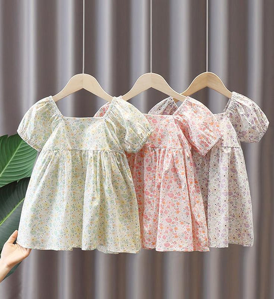 Girls Dress Short-sleeved Princess Dress Summer Korean Children's Summer Small and Medium-sized Children's Floral Western Skirt