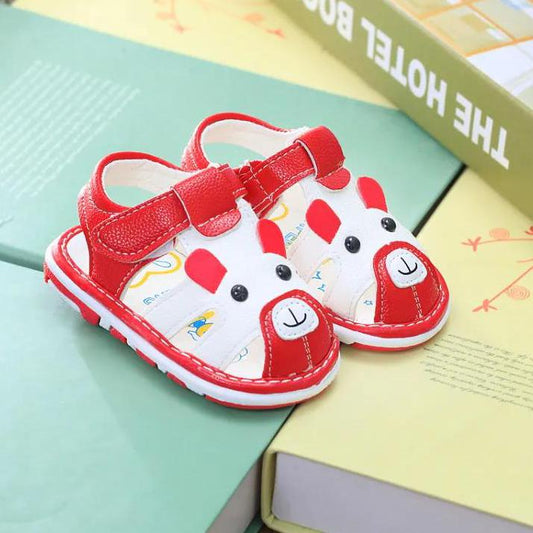 Baby's Summer Sandals Soft Soled Baby Walking Cartoon Sounding Shoes Children's Antiskid and Kickproof Flat Shoes