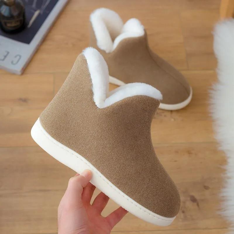 Warm Cotton Shoes Lightweight Indoor Thickened Fleece and Furry Shoes High-top Warmth Non-slip Cotton Slippers Snow Boots