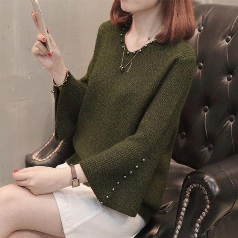 Sweater Pullovers Women's Cotton Blend Winter Autumn V-neckline Women Long Sleeve Jumper