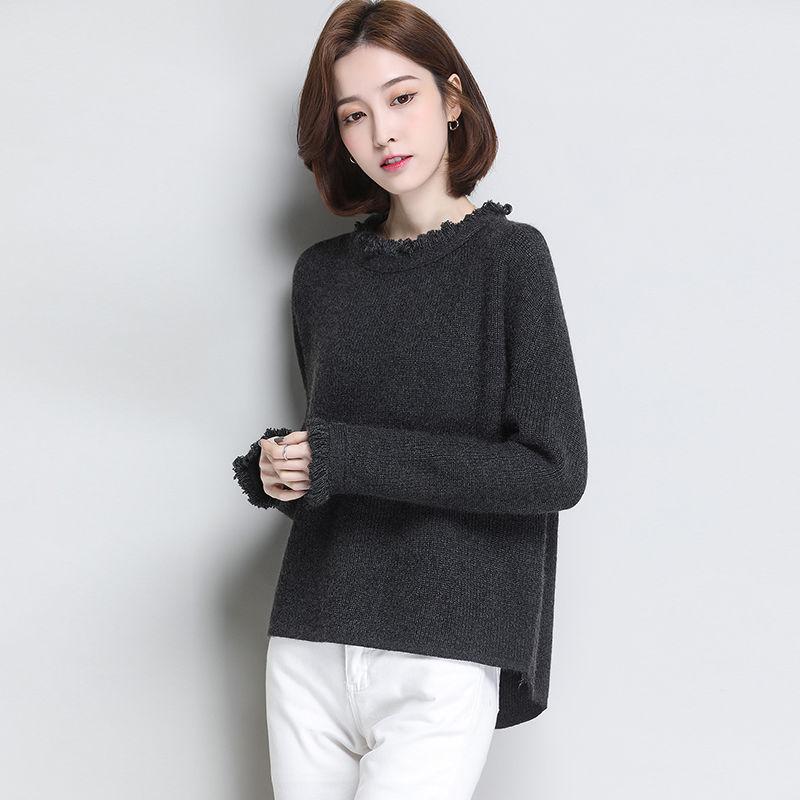 Autumn and Winter Fringed Short Sweater Loose Casual Knit Bottoming Shirt Thick Solid Color Female Sweater