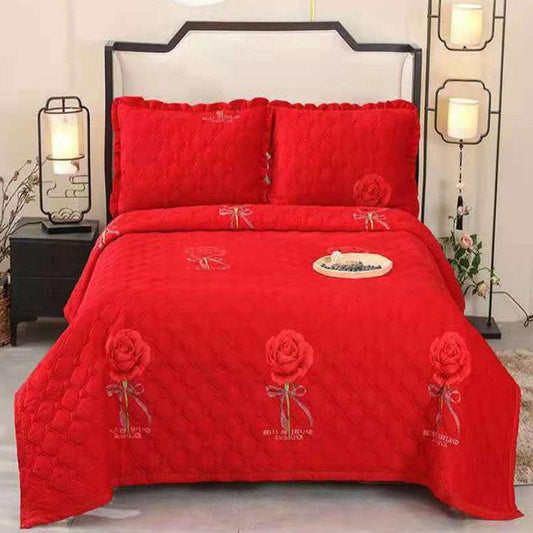 3pcs/set Three-piece Thick Crystal Velvet Bed Sheet Set  Winter Warmth Double-sided Short Velvet Blanket Pillowcases Three-piece Set