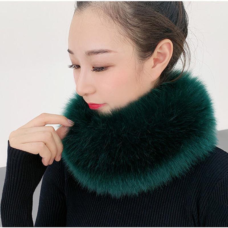 Female Korean Style Imitation Fox Fur Bib Fur Collar Scarf Thick Warm Faux Fur Bib Autumn and Winter Solid Fluffy Plush Neck Collar Round Wrap Shawl