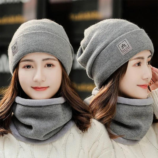 Women's Warm Hats Scarf Set Outdoor Face Cover Neck Protection Plush Woolen Caps Bib Thick Korean Style All Match Windproof Dome Beret