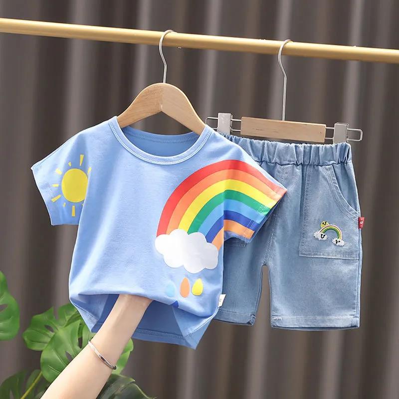 Boys' Summer Two-piece Suits for Babies Children Kids Rainbow Clothes for Boys Summer Clothes for Boys, 0-1-2-3 Years Old Suit