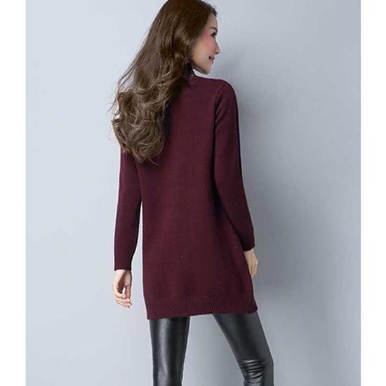 Pofulove Women Winter Warm Turtleneck Knitwear Dresses Long Knitted Solid Color Sweater Skirt Thick