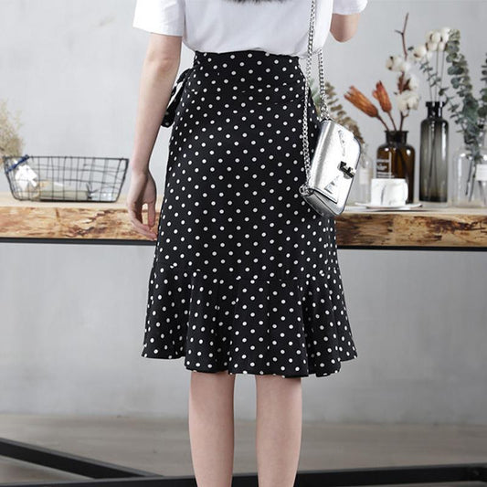 Women's Summer Large Size Wrap Skirt Female Casual Chiffon One-Piece Lace-Up High Waist Irregular Ruffle Loose Polka Dot Skirts