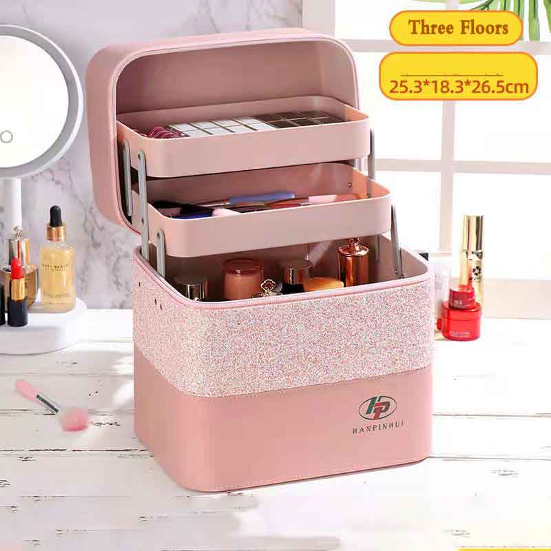 Cosmetic Bag Large-capacity Three-layer Color Matching Multi-functional Portable Cosmetic Storage Box