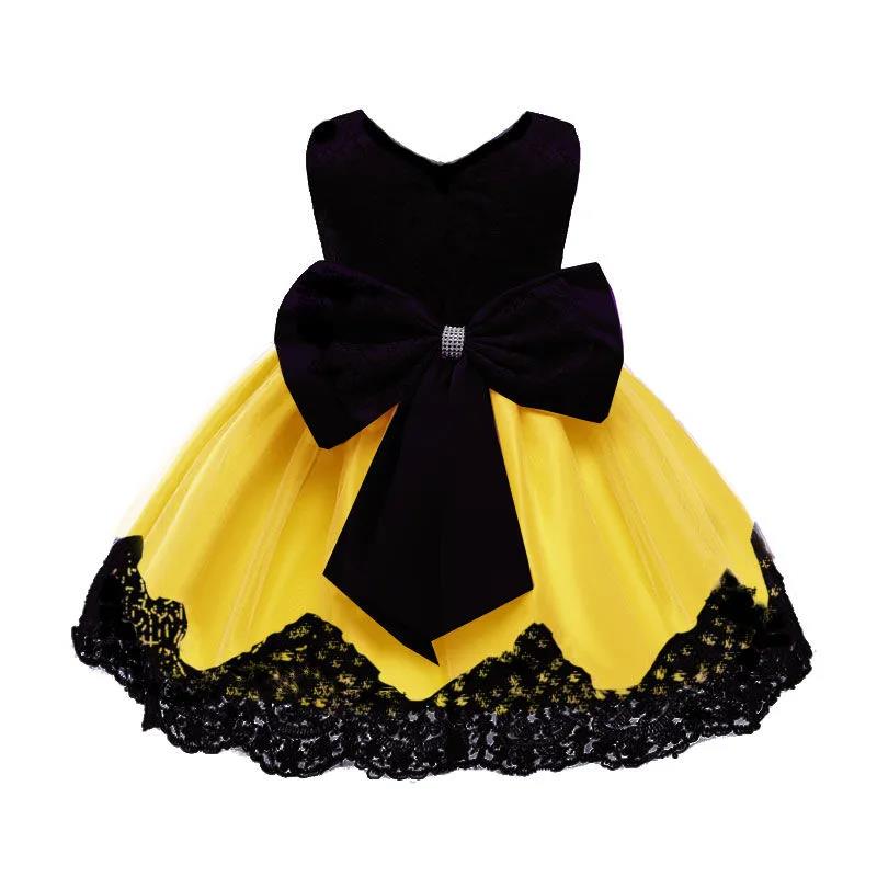 Children Dress Party Female Baby 0-6Years Old Lace Bow Dress Princess Dress and Headband Kid Clothing