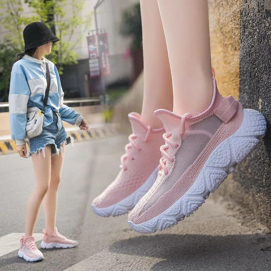 Women's Summer Breathable Flying Woven Sneakers Girls Ins Running Shoes Casual Shoes Students Korean Style Coconut Shoes for Ladies